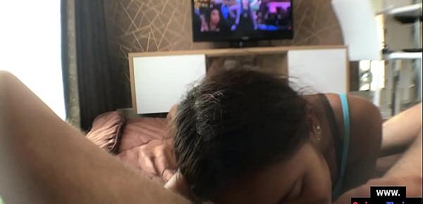  Homemade blowjob video made with his Thai teen girlfriend
